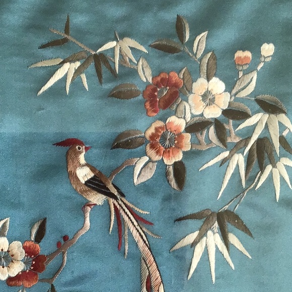 Asian silk embroidered bird and botanical art - Picture 3 of 6